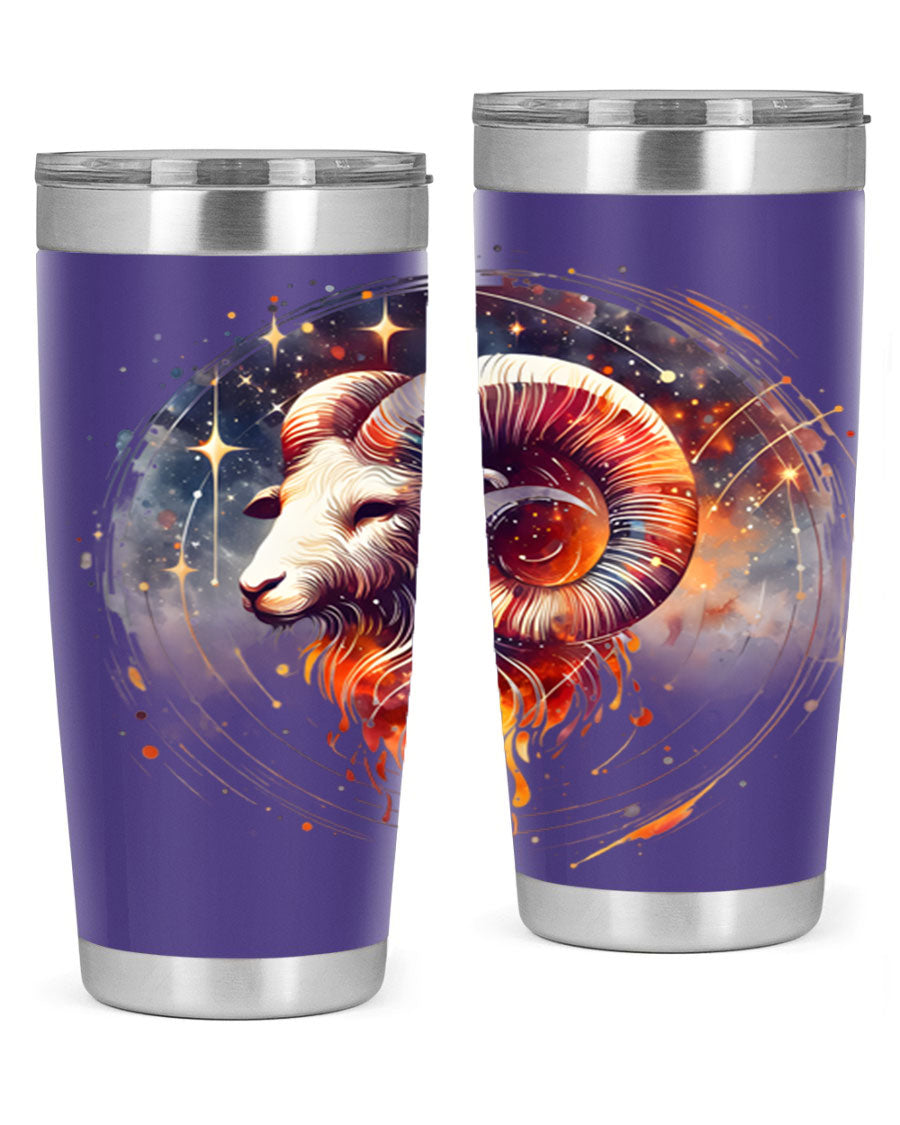 Capricorn 214# Zodiac Tumbler in stainless steel with a sleek design, perfect for hot and cold beverages.