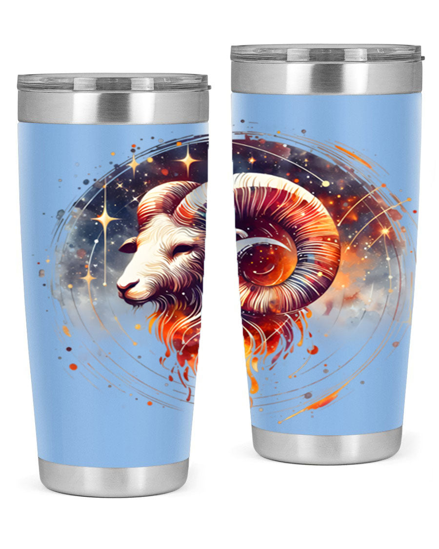 Capricorn 214# Zodiac Tumbler in stainless steel with a sleek design, perfect for hot and cold beverages.