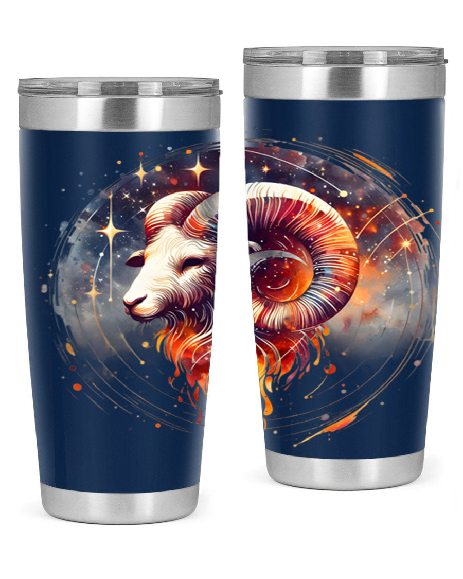 Capricorn 214# Zodiac Tumbler in stainless steel with a sleek design, perfect for hot and cold beverages.