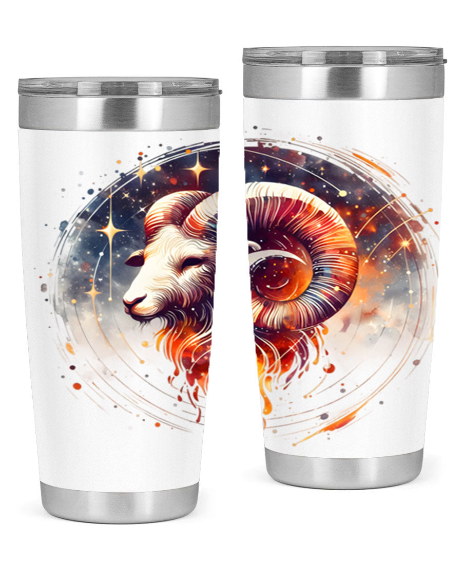 Capricorn 214# Zodiac Tumbler in stainless steel with a sleek design, perfect for hot and cold beverages.