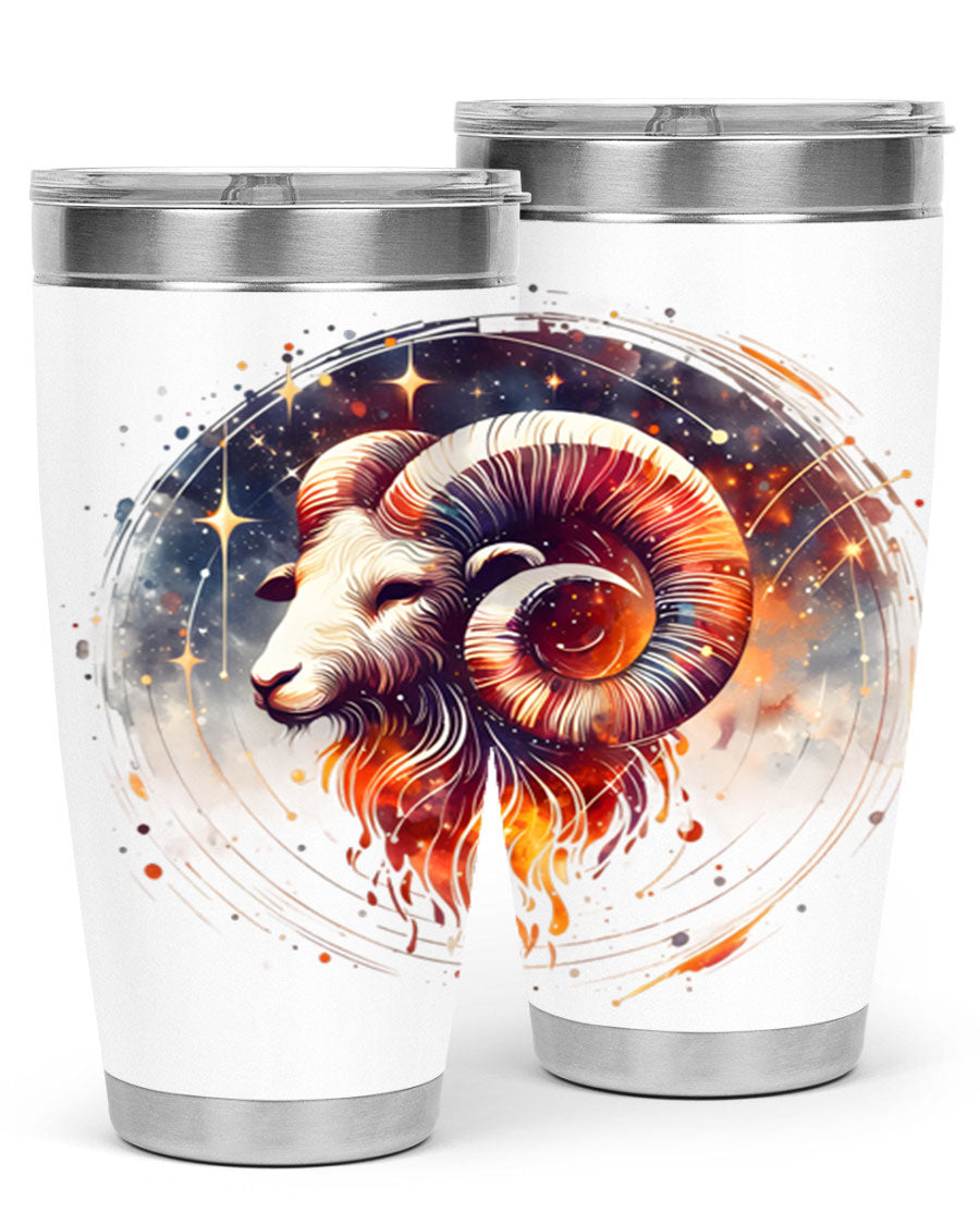 Capricorn 214# Zodiac Tumbler in stainless steel with a sleek design, perfect for hot and cold beverages.
