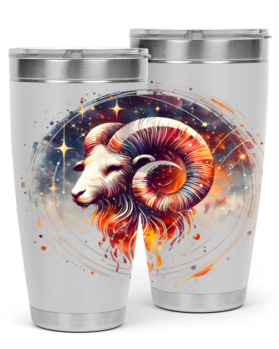 Capricorn 214# Zodiac Tumbler in stainless steel with a sleek design, perfect for hot and cold beverages.