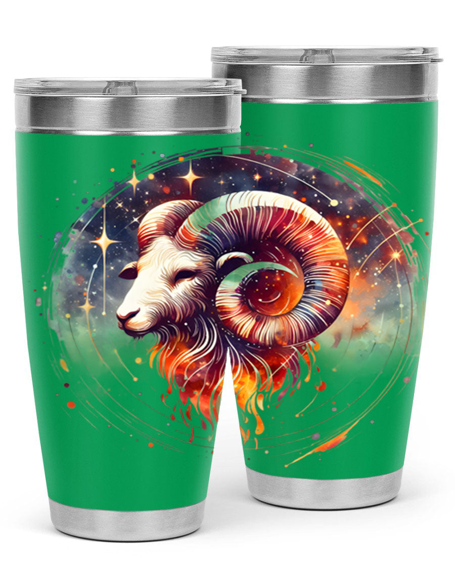 Capricorn 214# Zodiac Tumbler in stainless steel with a sleek design, perfect for hot and cold beverages.