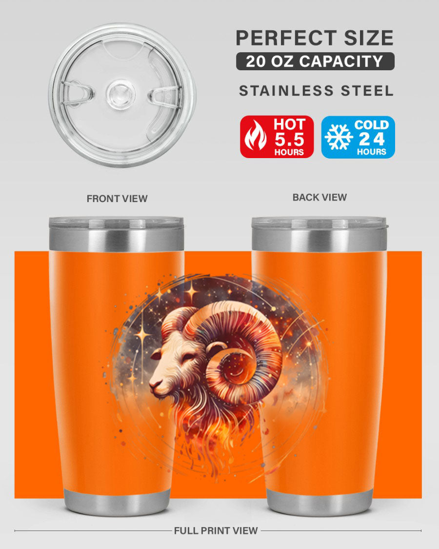 Capricorn 214# Zodiac Tumbler in stainless steel with a sleek design, perfect for hot and cold beverages.