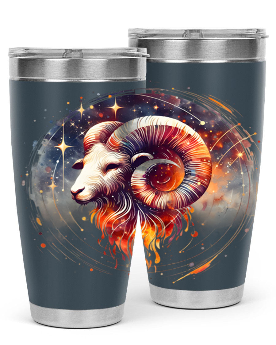 Capricorn 214# Zodiac Tumbler in stainless steel with a sleek design, perfect for hot and cold beverages.