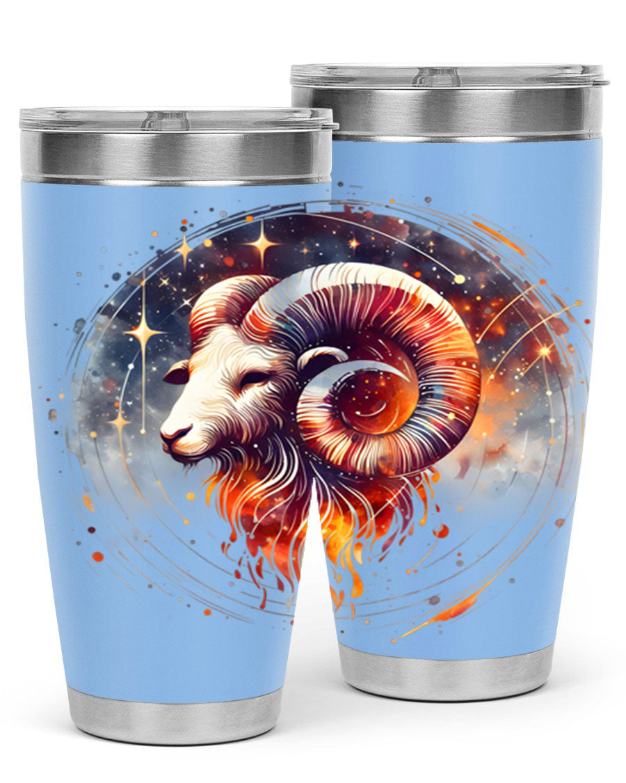 Capricorn 214# Zodiac Tumbler in stainless steel with a sleek design, perfect for hot and cold beverages.