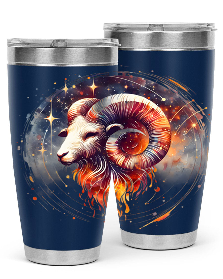 Capricorn 214# Zodiac Tumbler in stainless steel with a sleek design, perfect for hot and cold beverages.