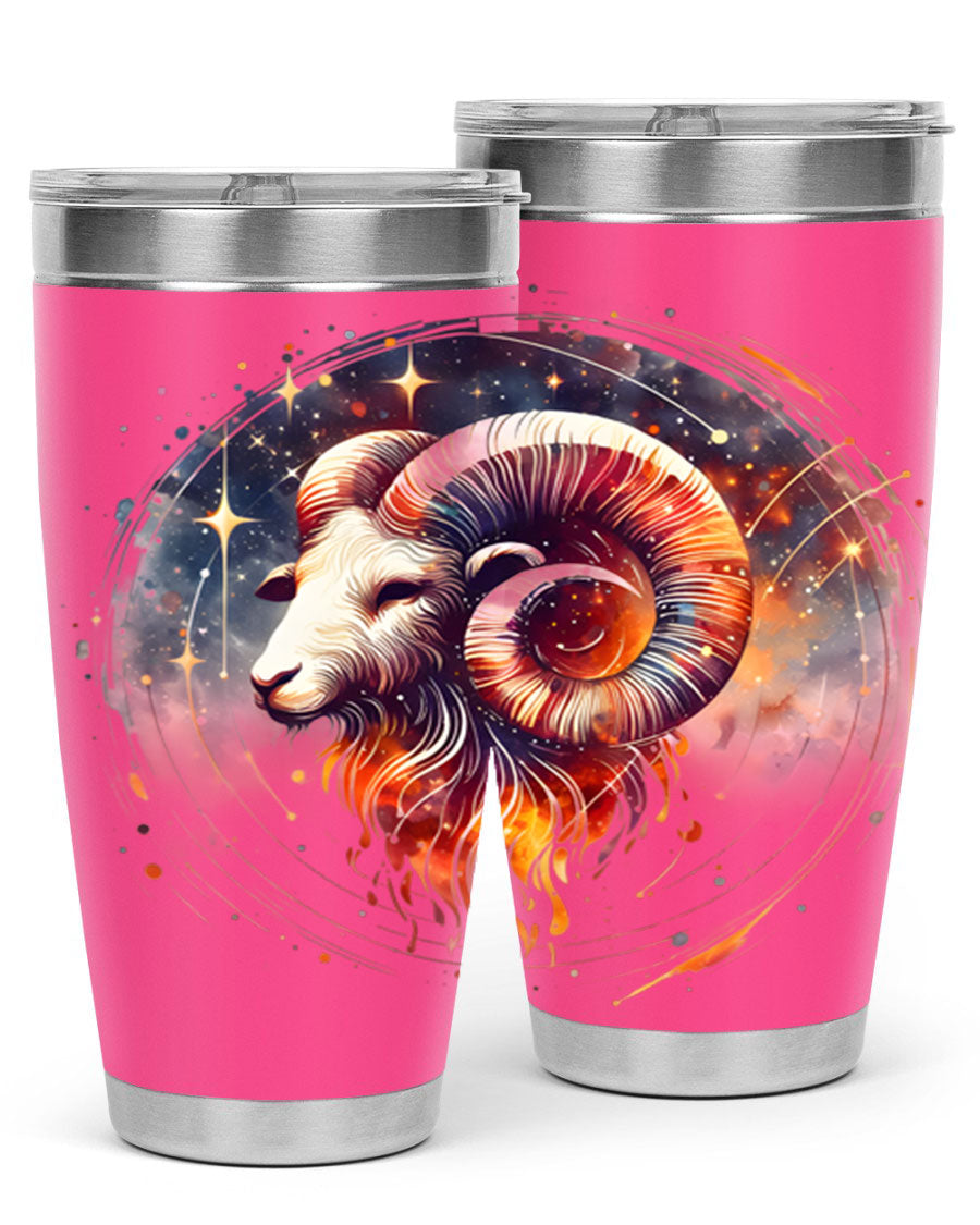Capricorn 214# Zodiac Tumbler in stainless steel with a sleek design, perfect for hot and cold beverages.