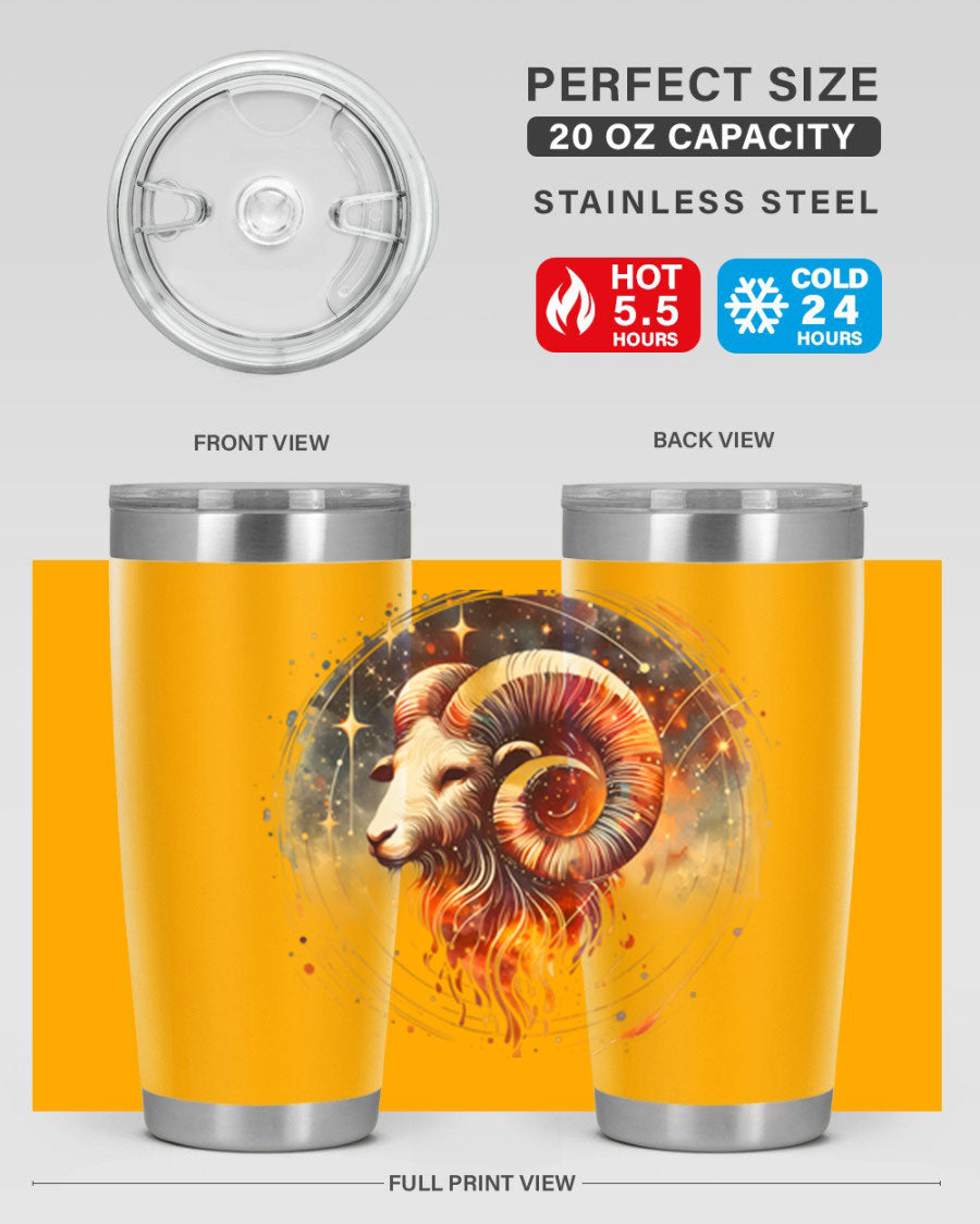 Capricorn 214# Zodiac Tumbler in stainless steel with a sleek design, perfect for hot and cold beverages.
