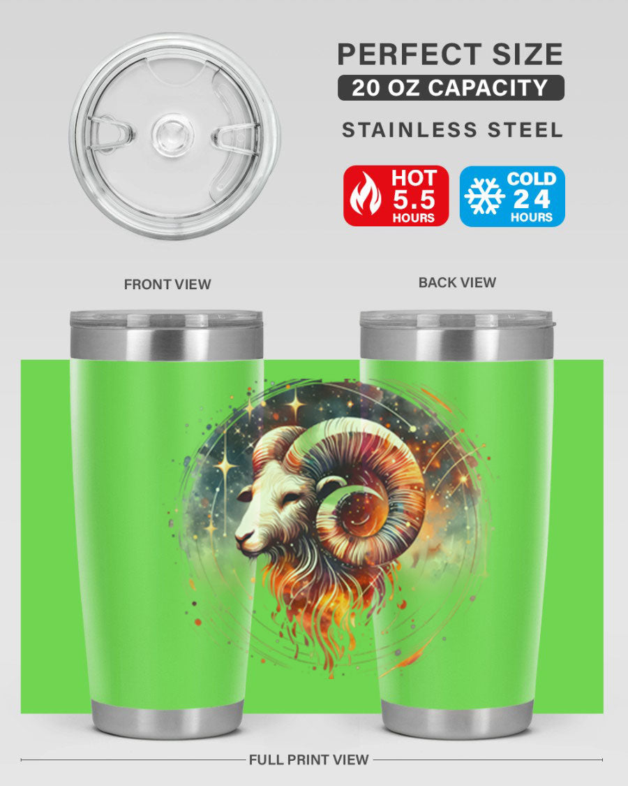 Capricorn 214# Zodiac Tumbler in stainless steel with a sleek design, perfect for hot and cold beverages.