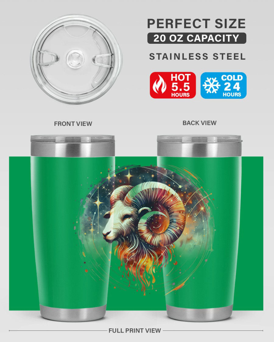 Capricorn 214# Zodiac Tumbler in stainless steel with a sleek design, perfect for hot and cold beverages.