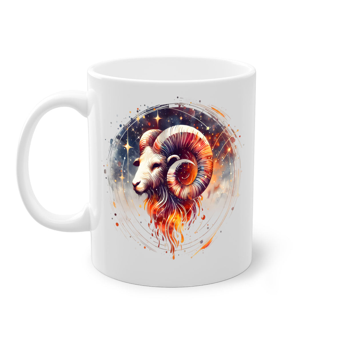 Capricorn 214# Zodiac Mug with colored handle and glossy finish, available in multiple colors and sizes.