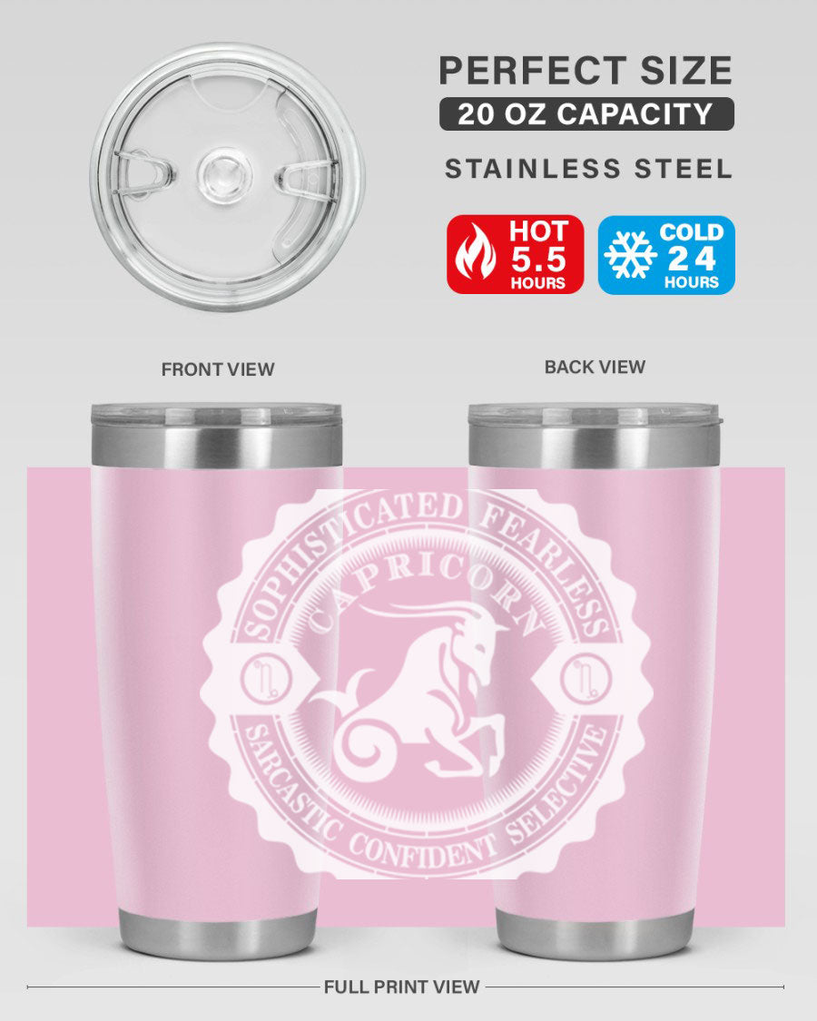 Capricorn 41# Tumbler, a stylish 20oz double wall vacuum stainless steel tumbler with a copper lining and drink-thru lid.