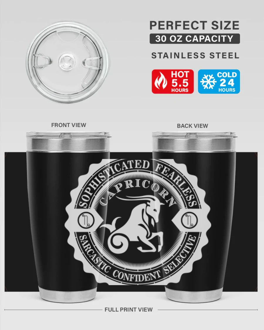 Capricorn 41# Tumbler, a stylish 20oz double wall vacuum stainless steel tumbler with a copper lining and drink-thru lid.