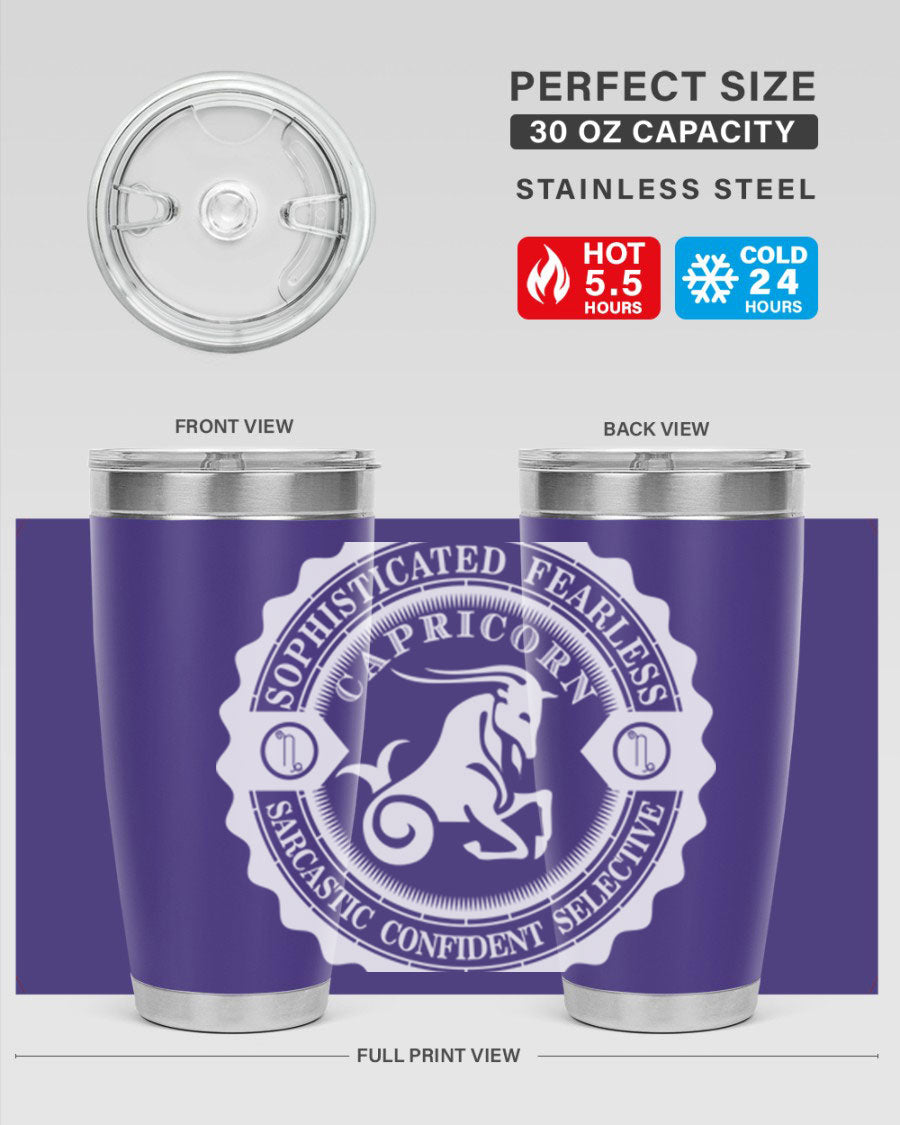 Capricorn 41# Tumbler, a stylish 20oz double wall vacuum stainless steel tumbler with a copper lining and drink-thru lid.