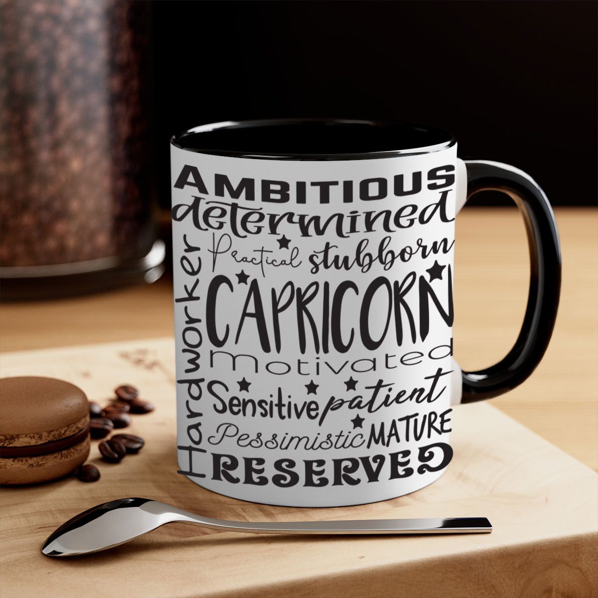 Capricorn 566# Mug featuring a glossy finish, colored handle, and interior, available in five vibrant colors.