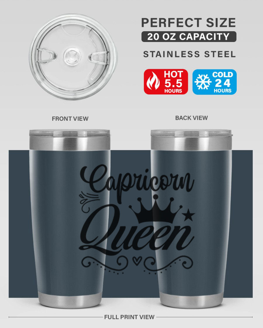 Capricorn Queen 196# Tumbler featuring a sleek stainless steel design with zodiac-themed print, perfect for hot and cold beverages.