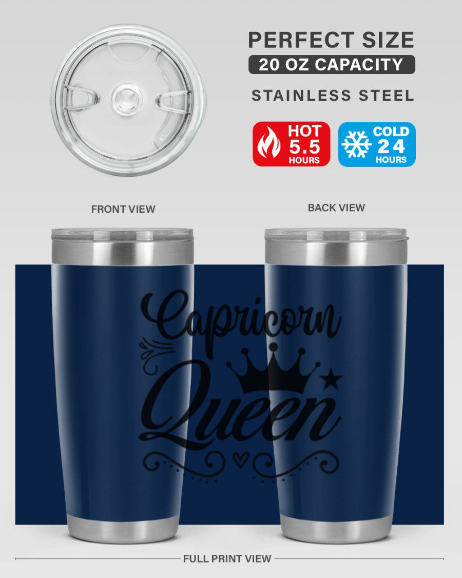 Capricorn Queen 196# Tumbler featuring a sleek stainless steel design with zodiac-themed print, perfect for hot and cold beverages.