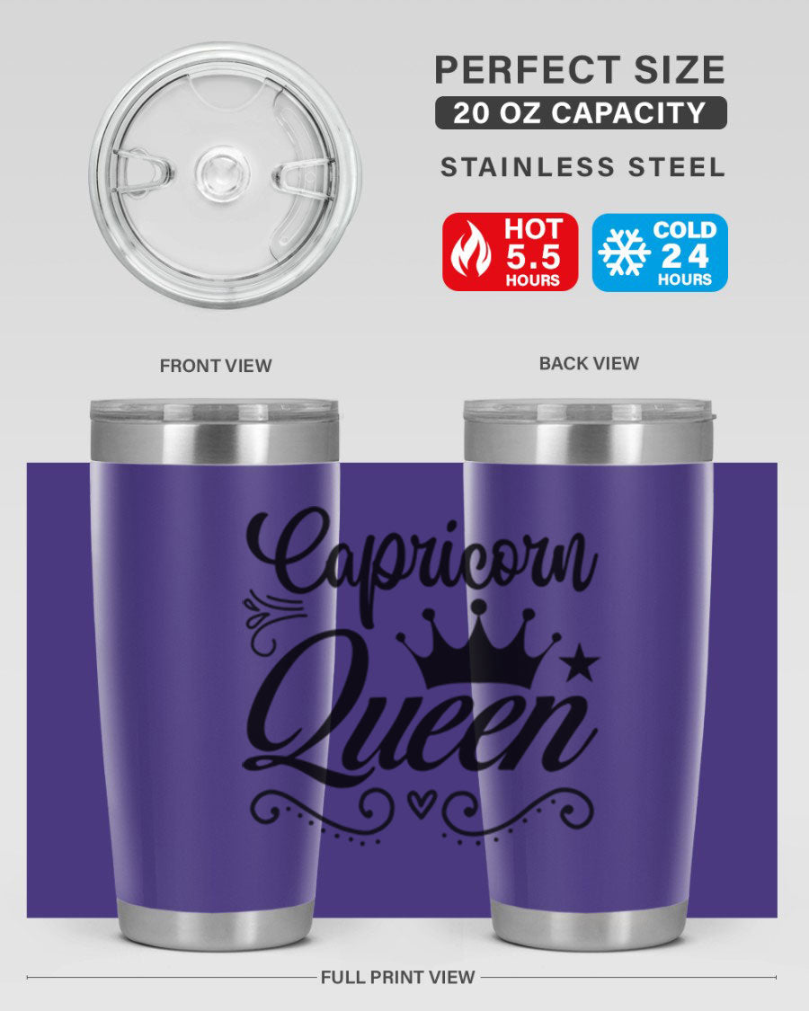 Capricorn Queen 196# Tumbler featuring a sleek stainless steel design with zodiac-themed print, perfect for hot and cold beverages.