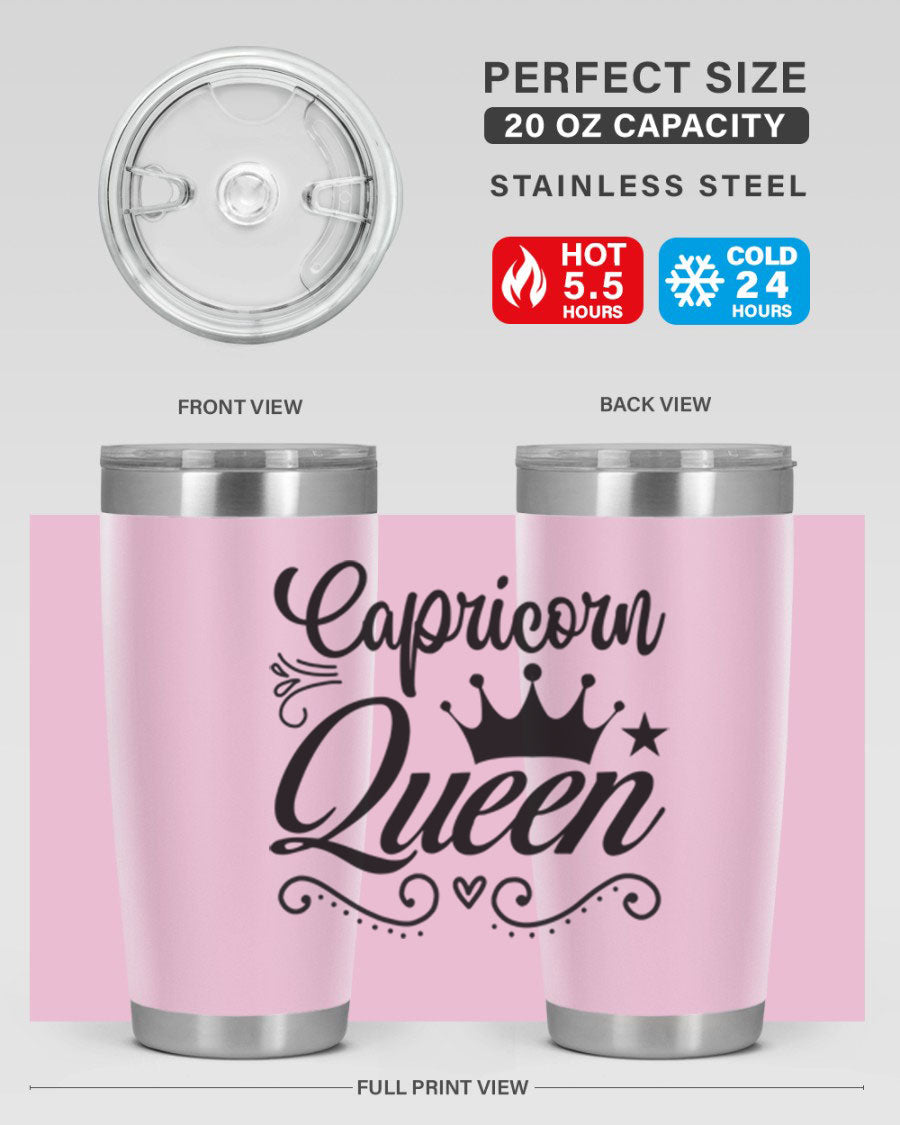 Capricorn Queen 196# Tumbler featuring a sleek stainless steel design with zodiac-themed print, perfect for hot and cold beverages.