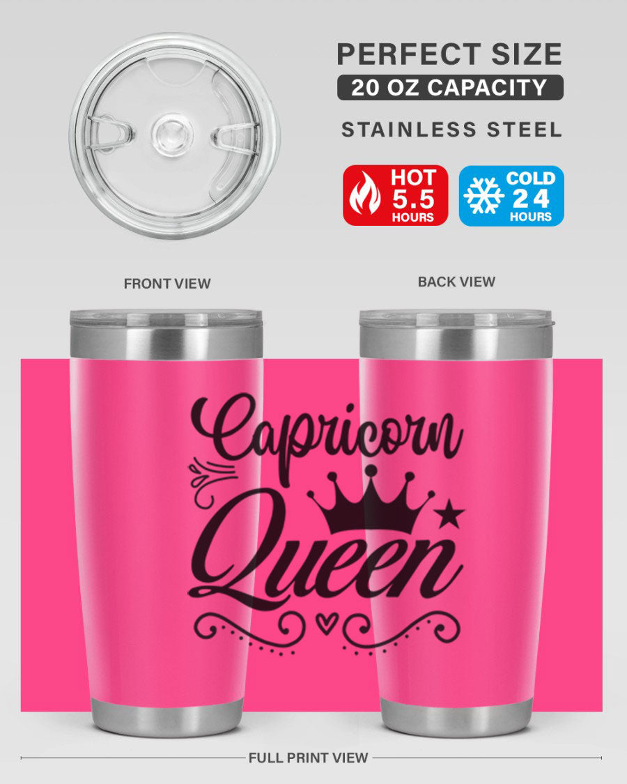 Capricorn Queen 196# Tumbler featuring a sleek stainless steel design with zodiac-themed print, perfect for hot and cold beverages.