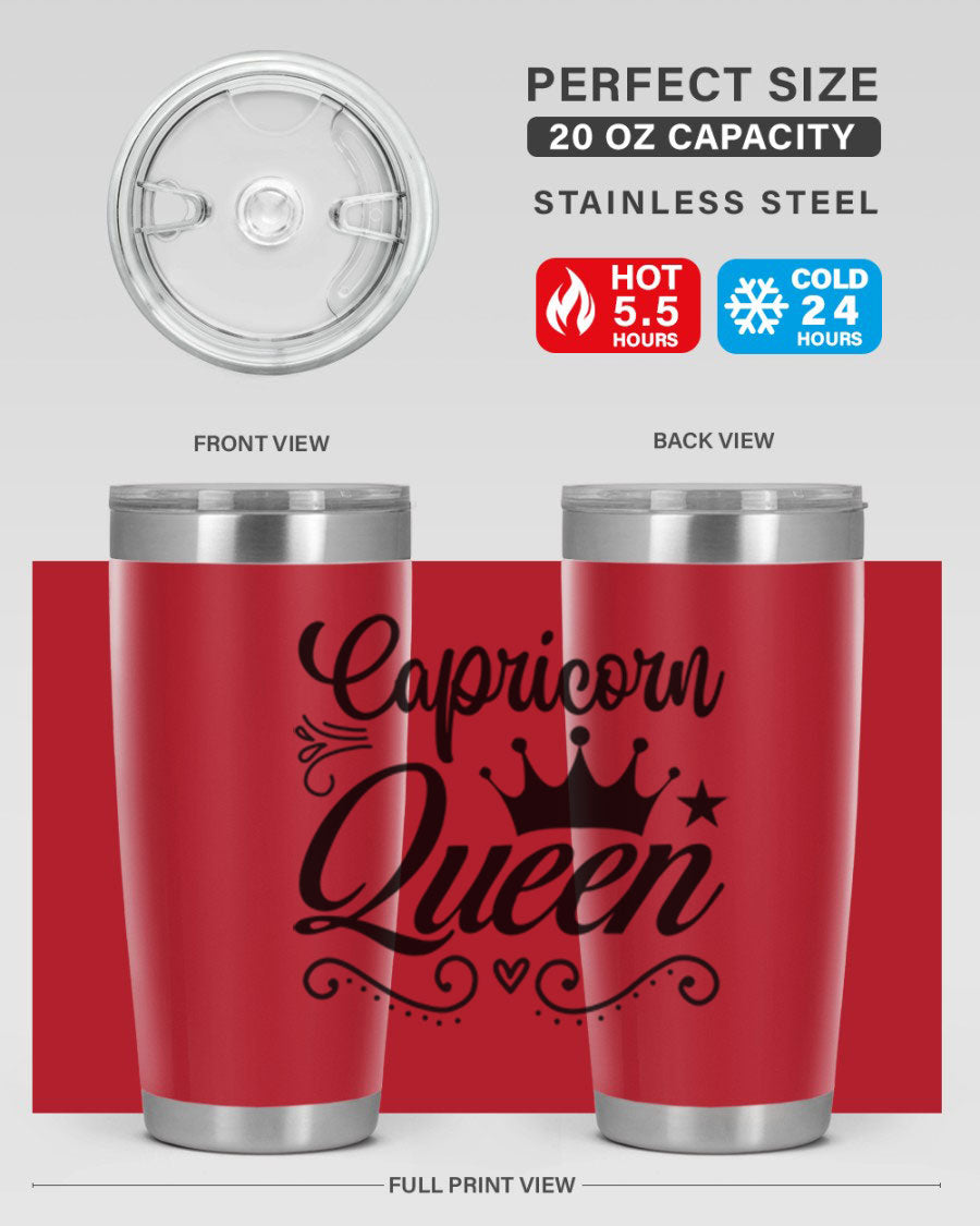 Capricorn Queen 196# Tumbler featuring a sleek stainless steel design with zodiac-themed print, perfect for hot and cold beverages.