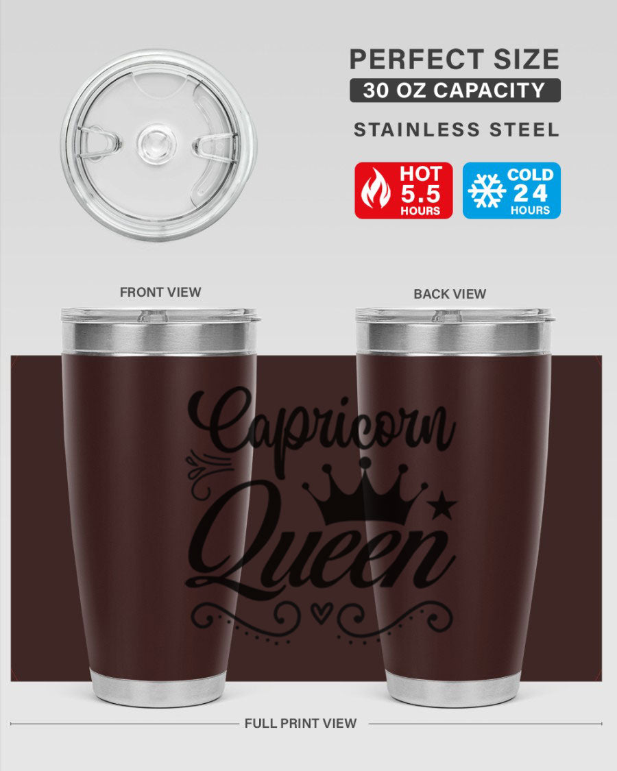 Capricorn Queen 196# Tumbler featuring a sleek stainless steel design with zodiac-themed print, perfect for hot and cold beverages.