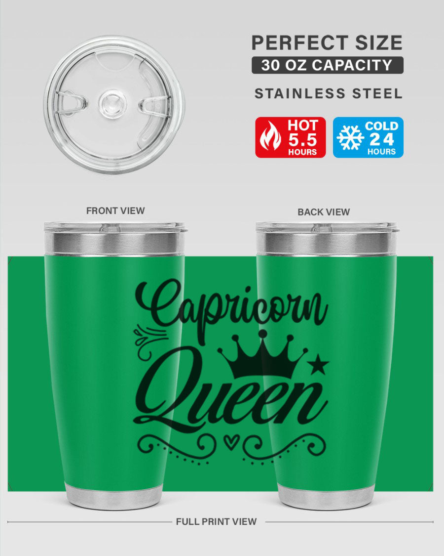 Capricorn Queen 196# Tumbler featuring a sleek stainless steel design with zodiac-themed print, perfect for hot and cold beverages.