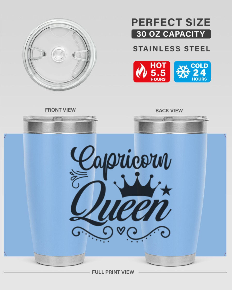Capricorn Queen 196# Tumbler featuring a sleek stainless steel design with zodiac-themed print, perfect for hot and cold beverages.