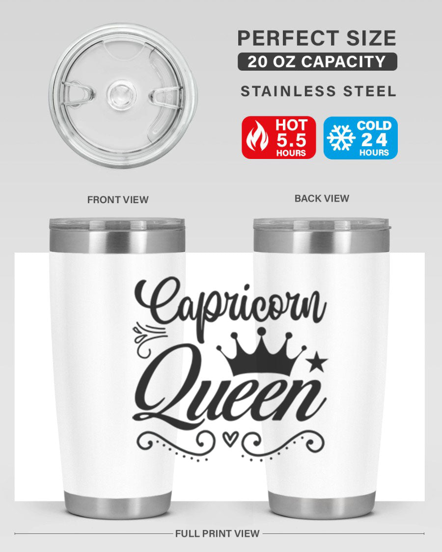 Capricorn Queen 196# Tumbler featuring a sleek stainless steel design with zodiac-themed print, perfect for hot and cold beverages.