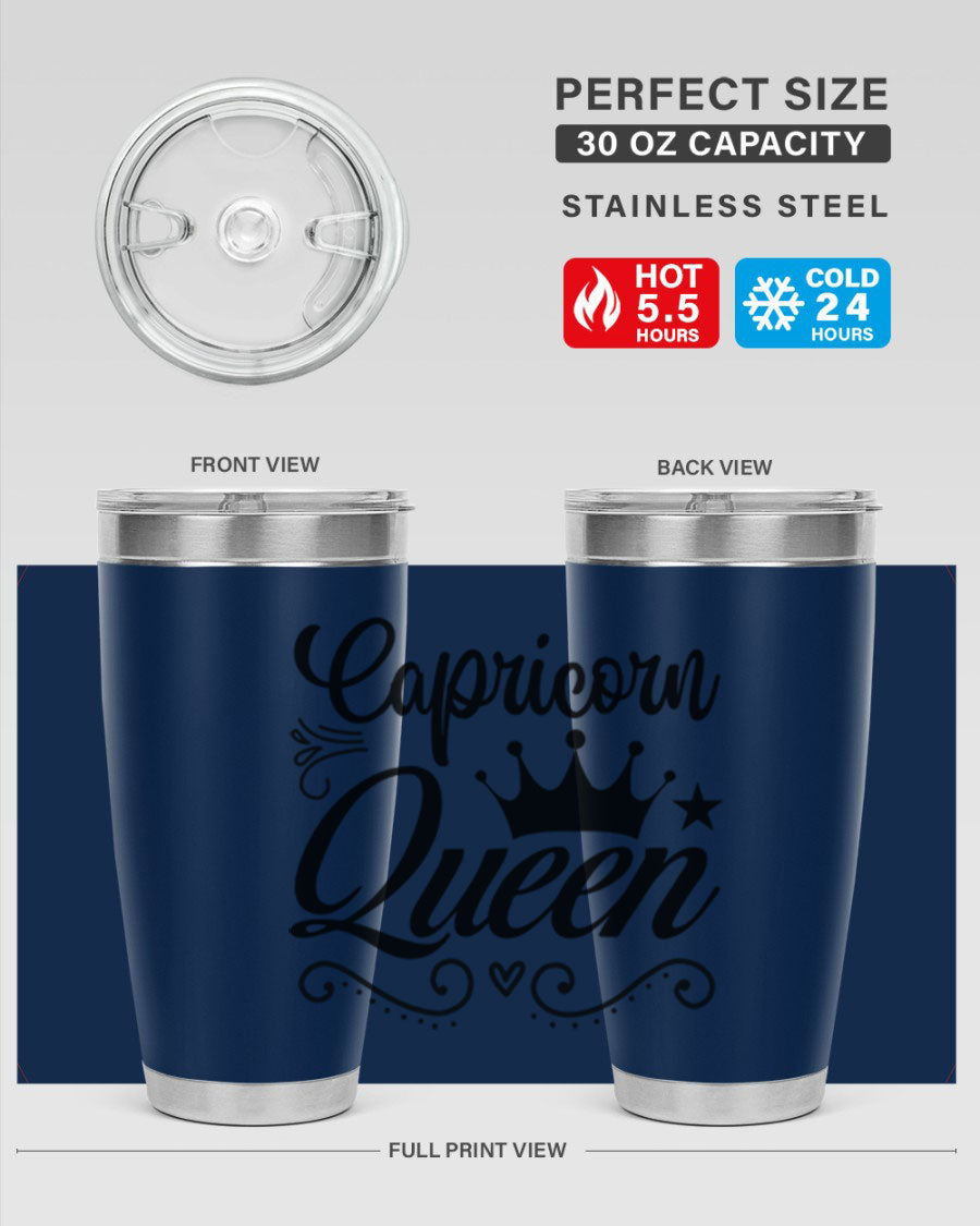 Capricorn Queen 196# Tumbler featuring a sleek stainless steel design with zodiac-themed print, perfect for hot and cold beverages.