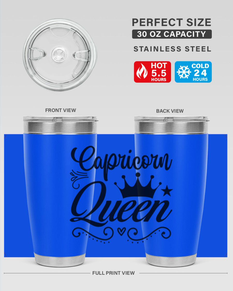 Capricorn Queen 196# Tumbler featuring a sleek stainless steel design with zodiac-themed print, perfect for hot and cold beverages.