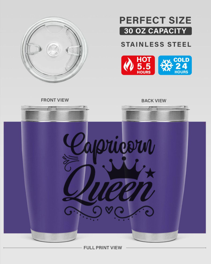 Capricorn Queen 196# Tumbler featuring a sleek stainless steel design with zodiac-themed print, perfect for hot and cold beverages.