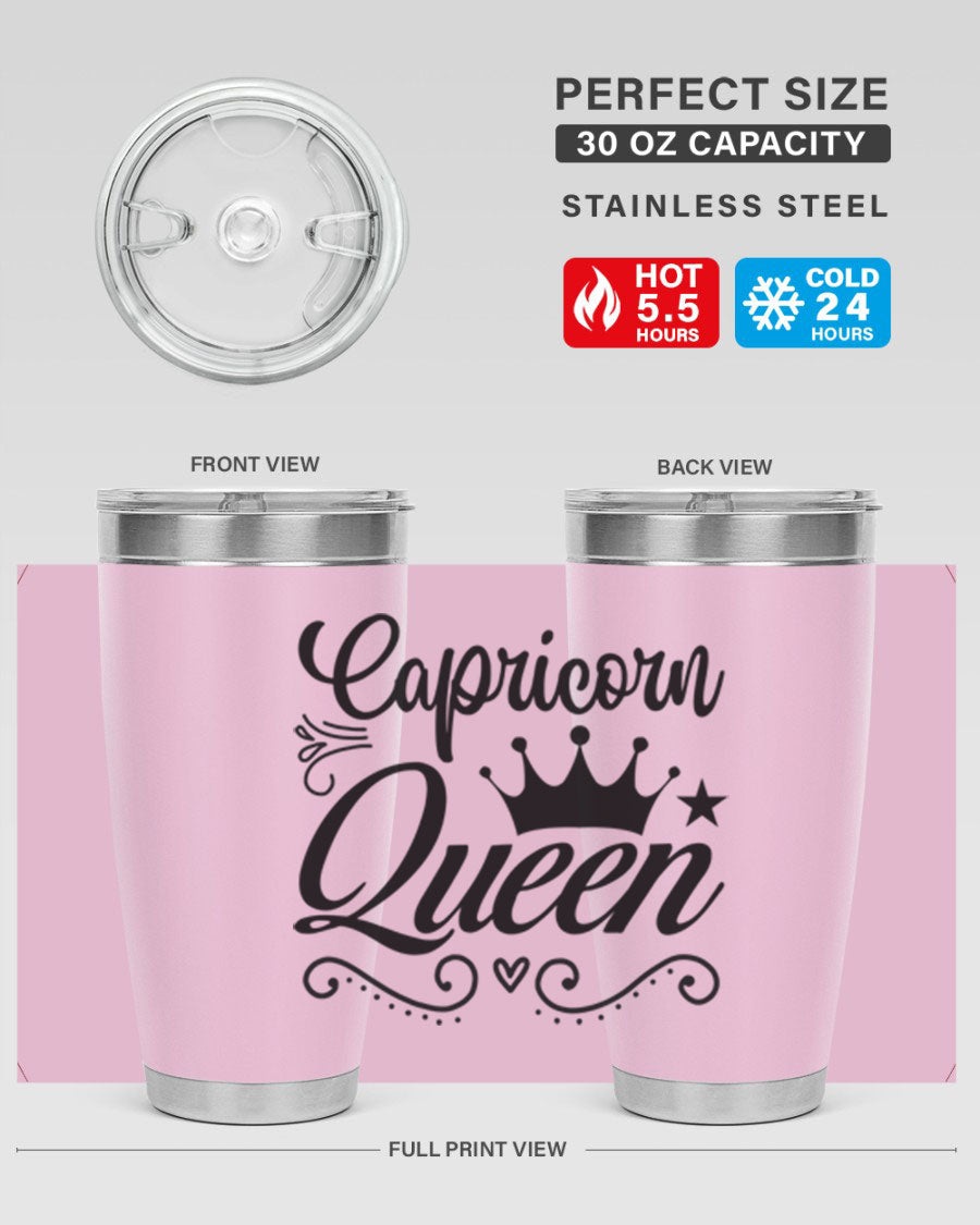 Capricorn Queen 196# Tumbler featuring a sleek stainless steel design with zodiac-themed print, perfect for hot and cold beverages.