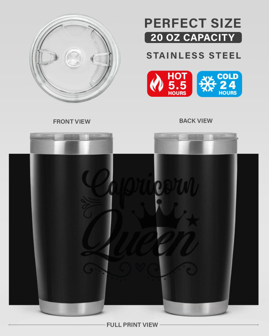 Capricorn Queen 196# Tumbler featuring a sleek stainless steel design with zodiac-themed print, perfect for hot and cold beverages.