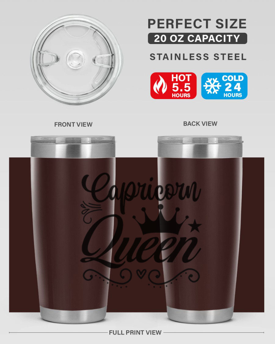 Capricorn Queen 196# Tumbler featuring a sleek stainless steel design with zodiac-themed print, perfect for hot and cold beverages.