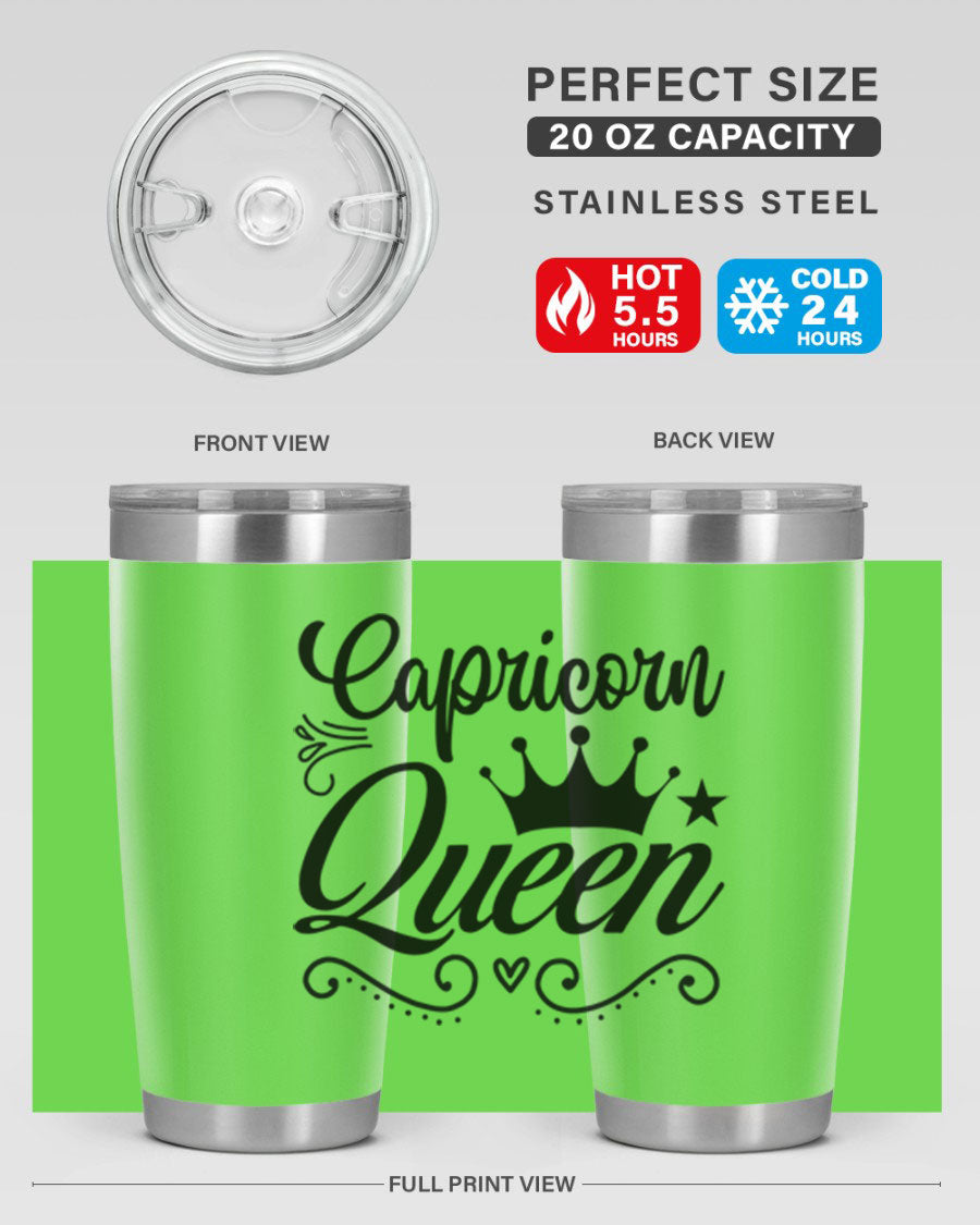 Capricorn Queen 196# Tumbler featuring a sleek stainless steel design with zodiac-themed print, perfect for hot and cold beverages.