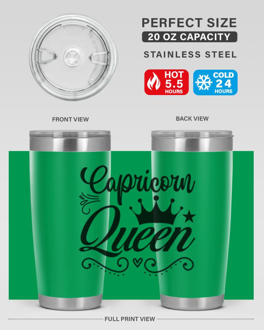 Capricorn Queen 196# Tumbler featuring a sleek stainless steel design with zodiac-themed print, perfect for hot and cold beverages.