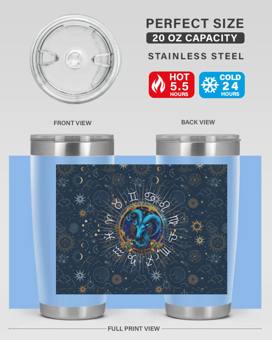 Capricorn Straight 184# Tumbler, a stylish 20oz stainless steel drinkware with a copper lining and drink-thru lid, perfect for hot and cold beverages.