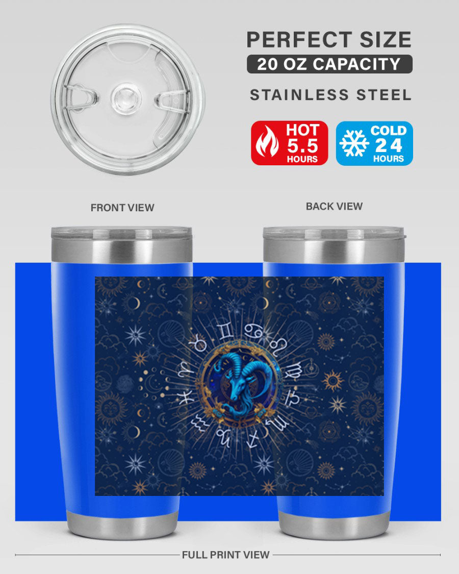 Capricorn Straight 184# Tumbler, a stylish 20oz stainless steel drinkware with a copper lining and drink-thru lid, perfect for hot and cold beverages.