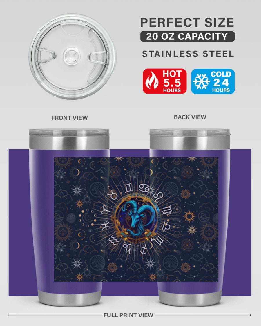 Capricorn Straight 184# Tumbler, a stylish 20oz stainless steel drinkware with a copper lining and drink-thru lid, perfect for hot and cold beverages.