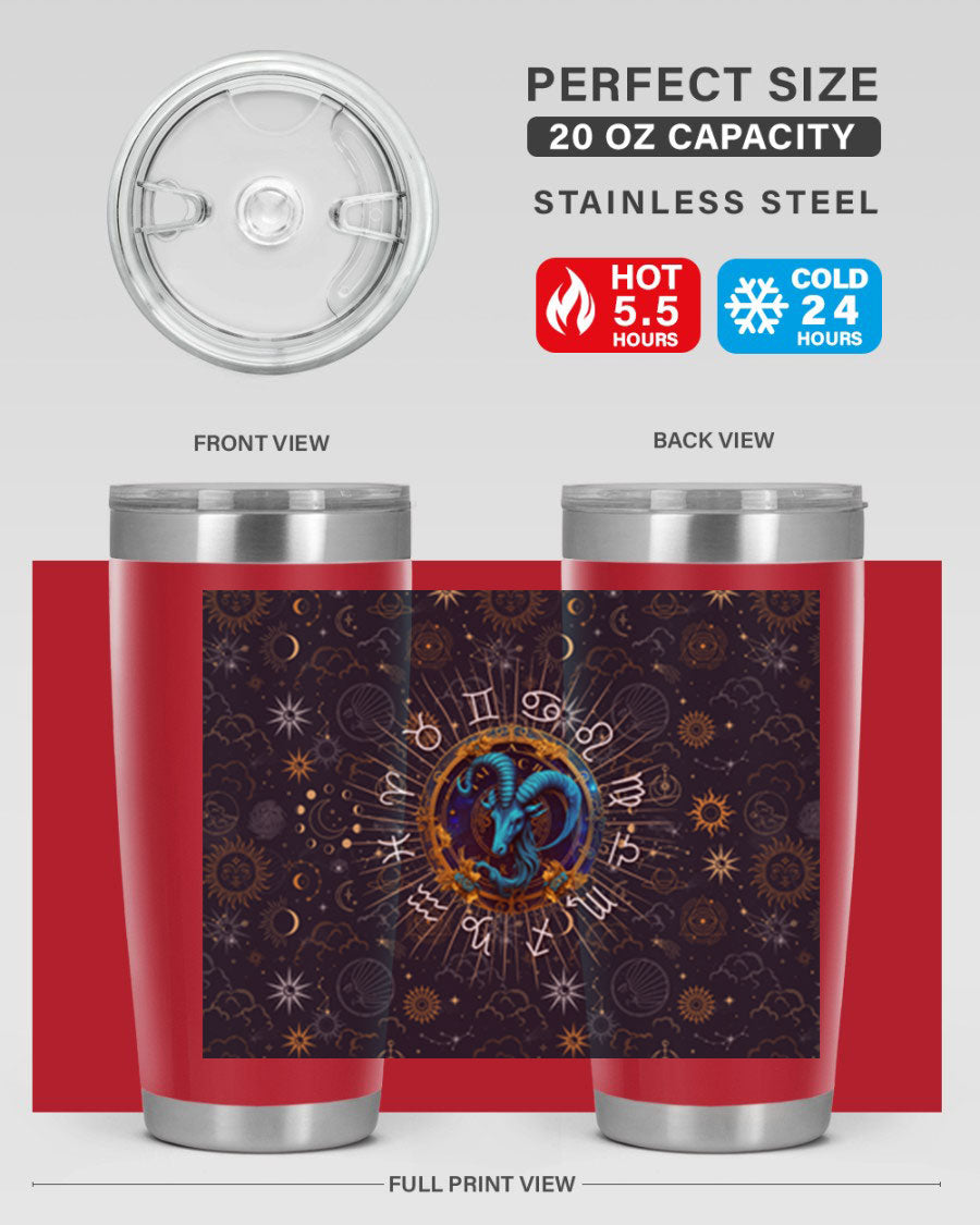 Capricorn Straight 184# Tumbler, a stylish 20oz stainless steel drinkware with a copper lining and drink-thru lid, perfect for hot and cold beverages.