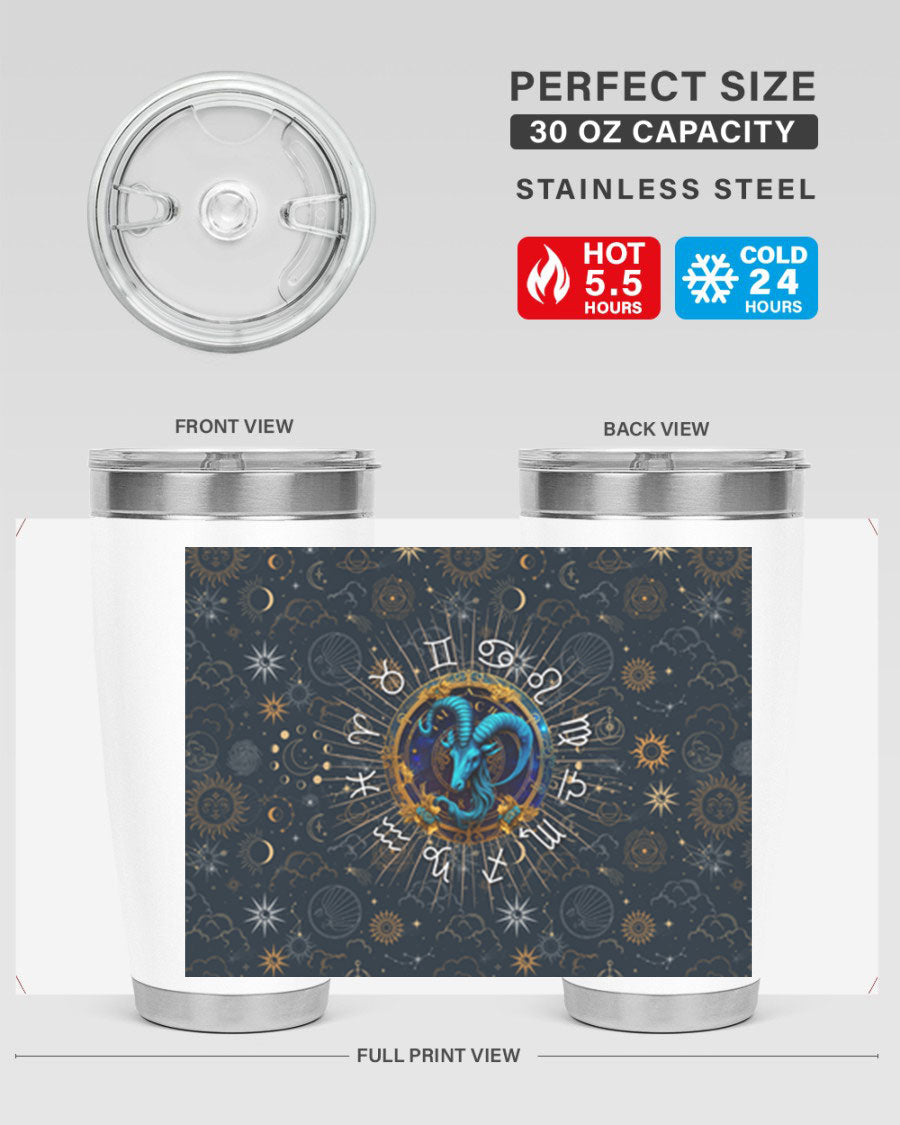 Capricorn Straight 184# Tumbler, a stylish 20oz stainless steel drinkware with a copper lining and drink-thru lid, perfect for hot and cold beverages.