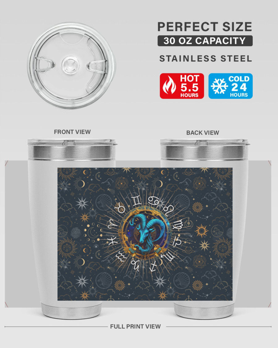 Capricorn Straight 184# Tumbler, a stylish 20oz stainless steel drinkware with a copper lining and drink-thru lid, perfect for hot and cold beverages.