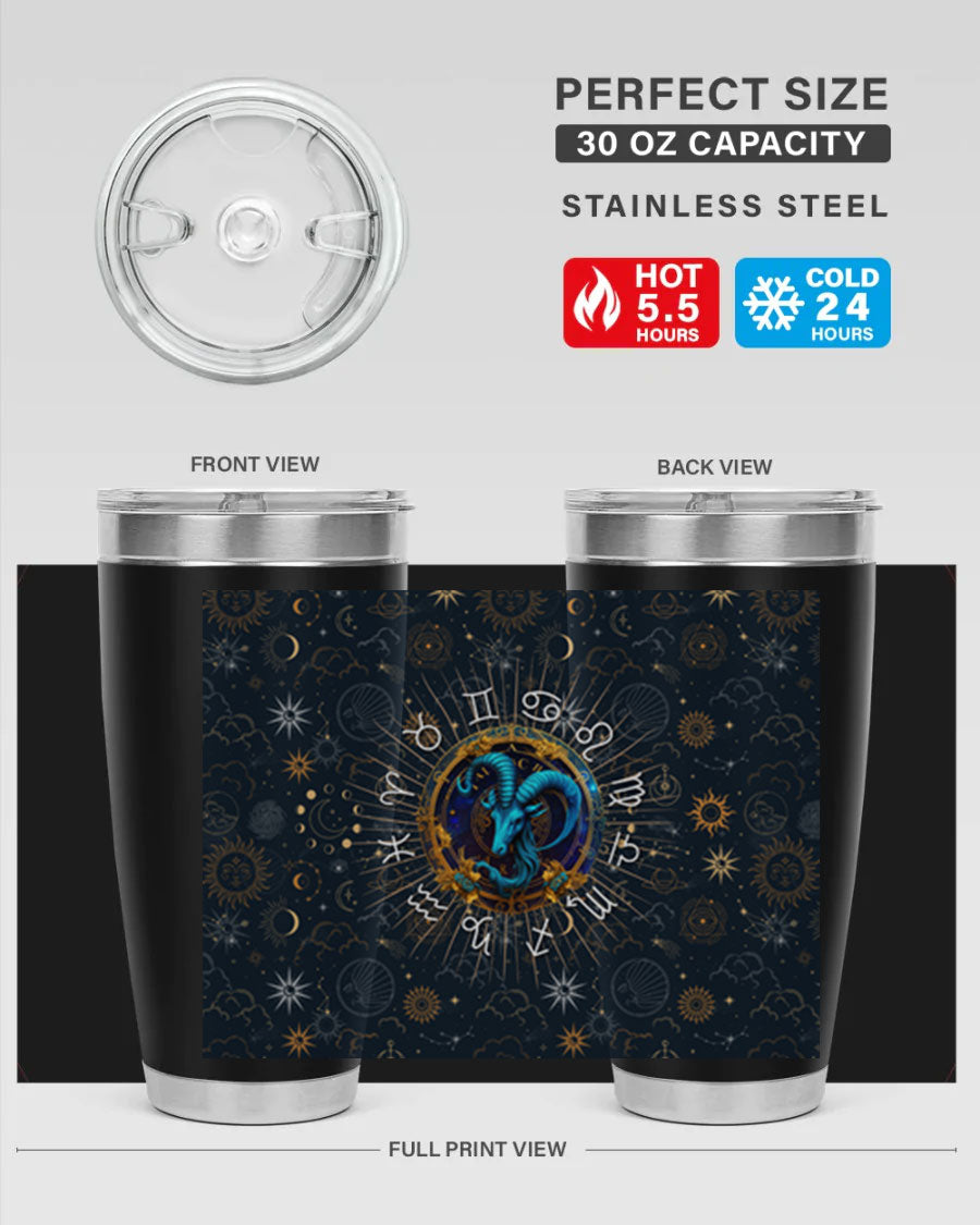 Capricorn Straight 184# Tumbler, a stylish 20oz stainless steel drinkware with a copper lining and drink-thru lid, perfect for hot and cold beverages.