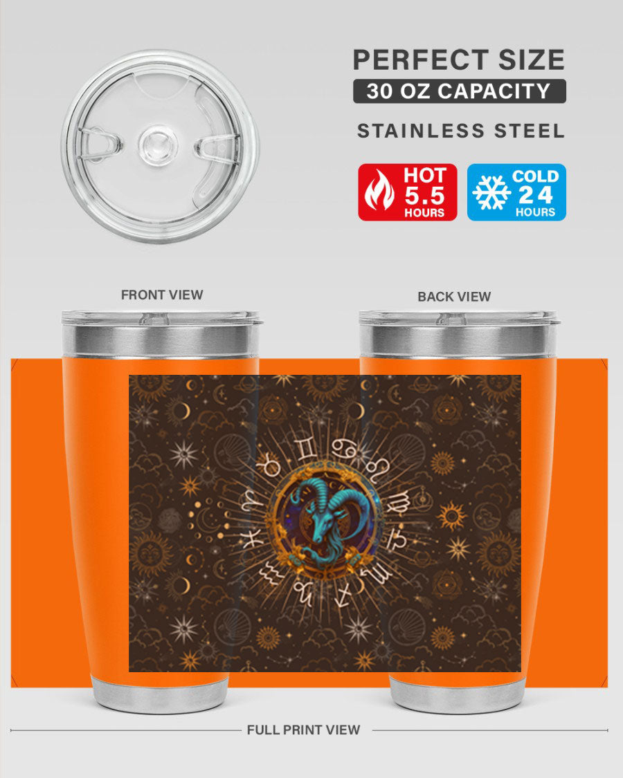 Capricorn Straight 184# Tumbler, a stylish 20oz stainless steel drinkware with a copper lining and drink-thru lid, perfect for hot and cold beverages.