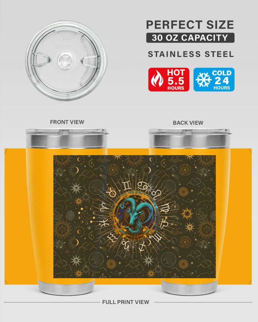 Capricorn Straight 184# Tumbler, a stylish 20oz stainless steel drinkware with a copper lining and drink-thru lid, perfect for hot and cold beverages.