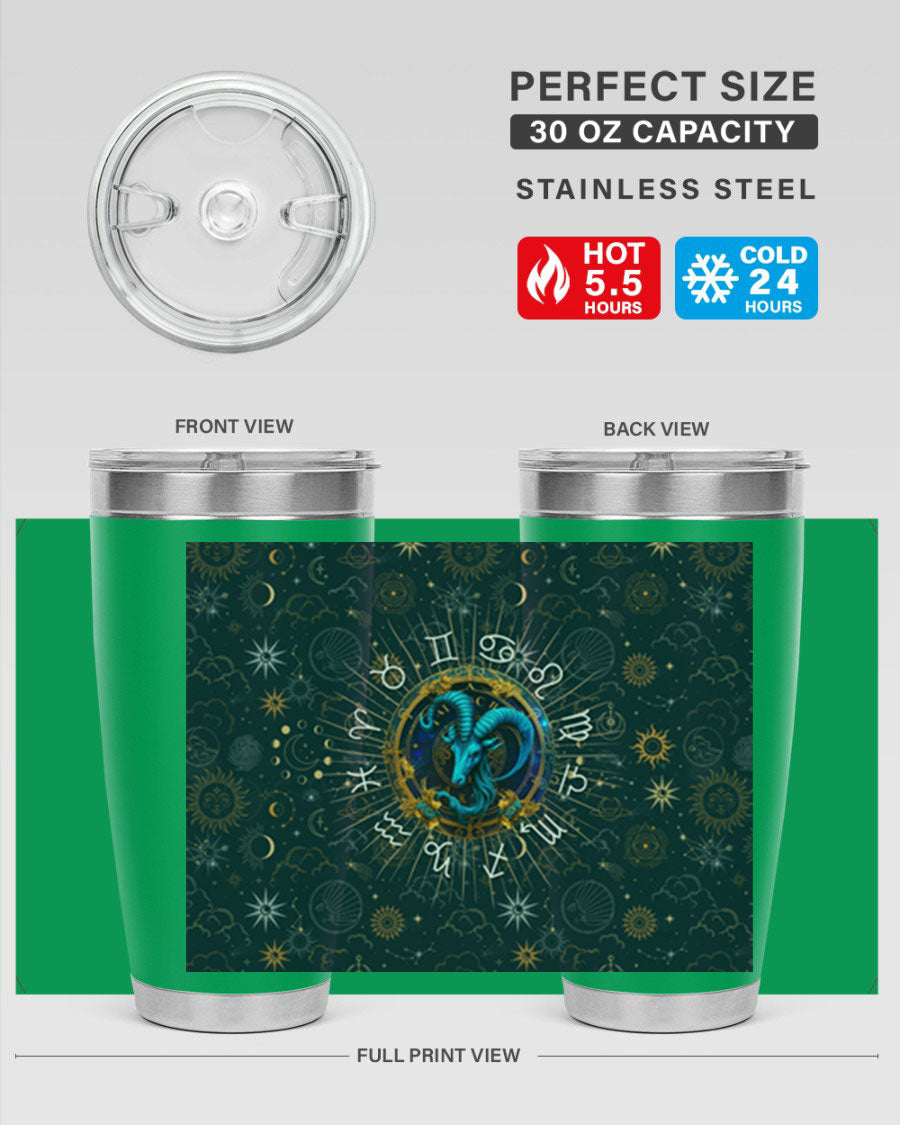 Capricorn Straight 184# Tumbler, a stylish 20oz stainless steel drinkware with a copper lining and drink-thru lid, perfect for hot and cold beverages.