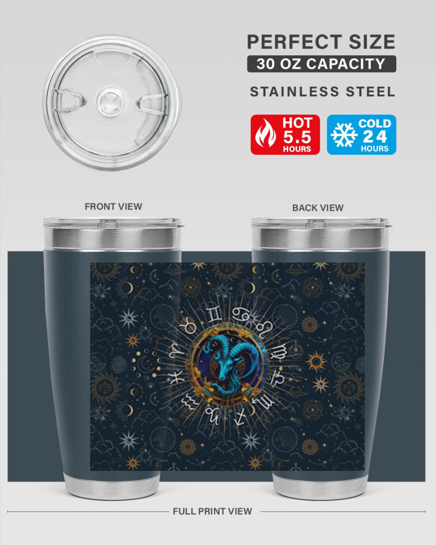 Capricorn Straight 184# Tumbler, a stylish 20oz stainless steel drinkware with a copper lining and drink-thru lid, perfect for hot and cold beverages.