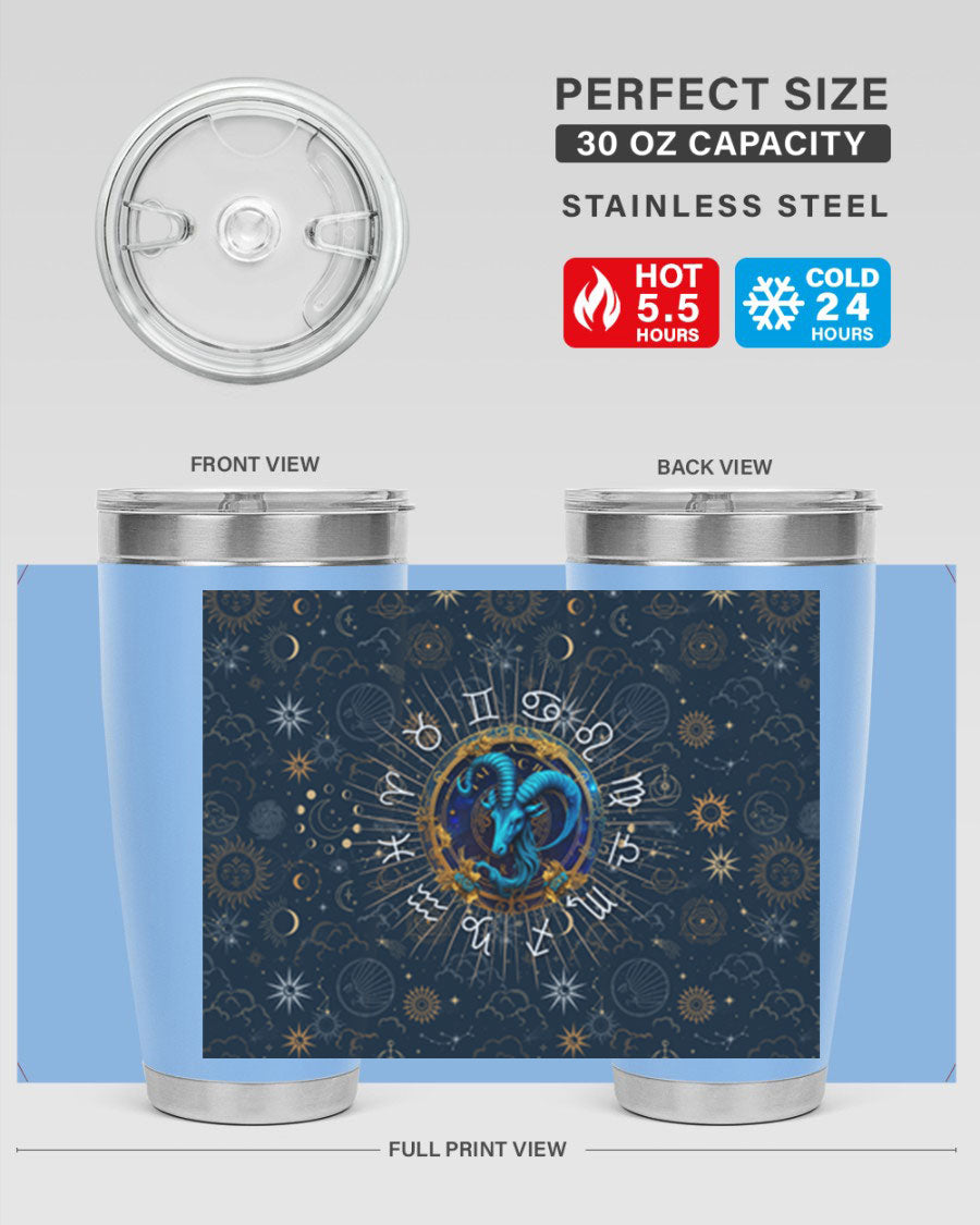 Capricorn Straight 184# Tumbler, a stylish 20oz stainless steel drinkware with a copper lining and drink-thru lid, perfect for hot and cold beverages.